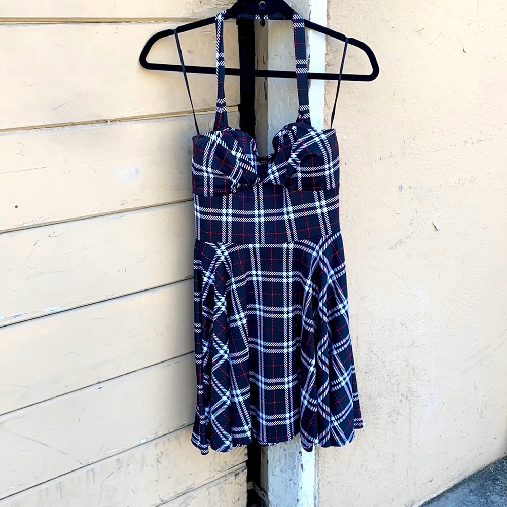 Ixia ModCloth Red Plaid Tartan Halter Dress